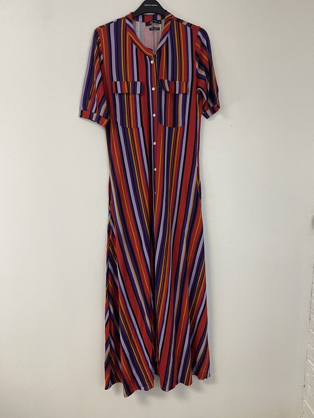 Reserved Shirt Dress Womens Medium A Line Striped Color Block Red N184 - Picture 1 of 9